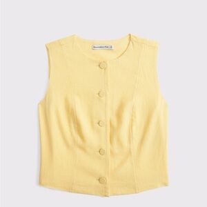 Abercrombie Cropped Linen Blend Button Vest